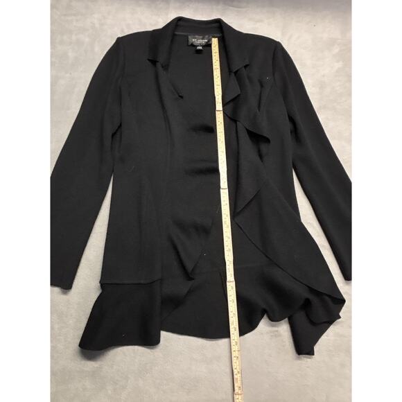 St. John Caviar Sweater Womens 6 Black Open Front Ruffle Peplum Knit Cardigan - Picture 2 of 8
